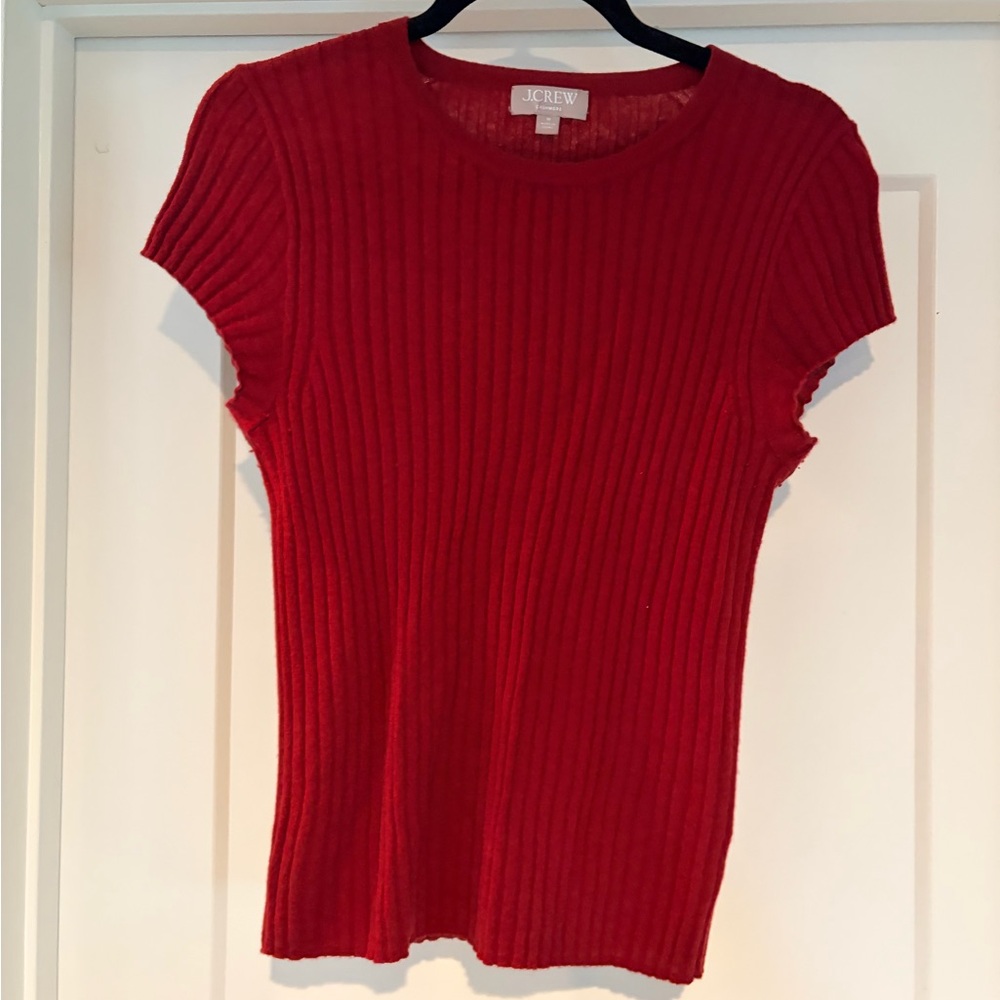 J. Crew Vibrant Red Ribbed Short Sleeve Tee